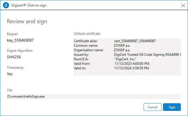 Revisione prima della firma in DigiCert Click-to-sign