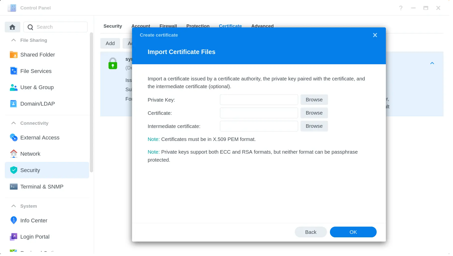 Synology - Possibilità di importare un certificato