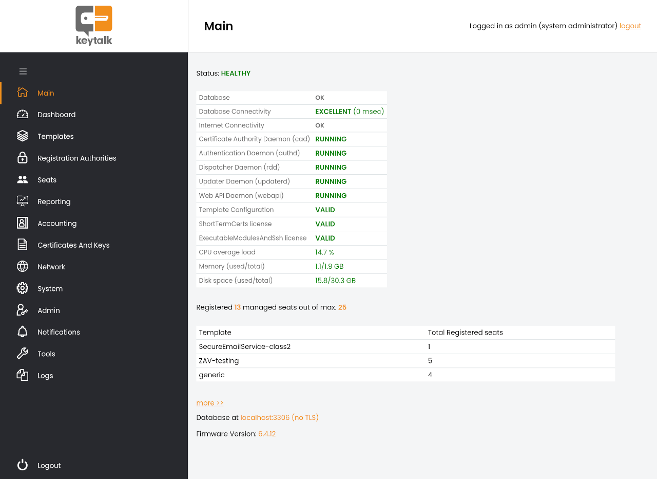 Interfaccia del server KeyTalk CKMS 