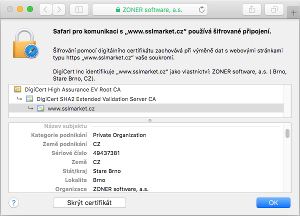 Zobrazení certifikátu Symantec Secure Site Pro EV v adresním řádku prohlížeče Zobrazení certifikátu Symantec Secure Site Pro EV v adresním řádku prohlížeče