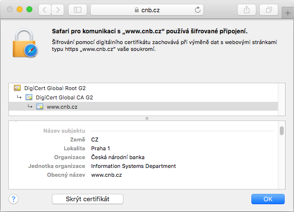 Zobrazení certifikátu Secure Site v adresním řádku prohlížeče Zobrazení certifikátu Secure Site v adresním řádku prohlížeče