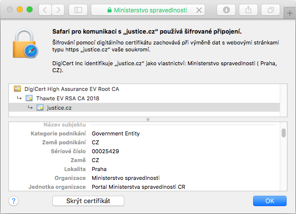 Zobrazení certifikátu Thawte Web Server EV v adresním řádku prohlížeče Zobrazení certifikátu Thawte Web Server EV v adresním řádku prohlížeče