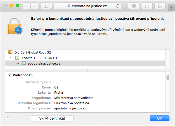 Zobrazení certifikátu Thawte Wildcard v adresním řádku prohlížeče Zobrazení certifikátu Thawte Wildcard v adresním řádku prohlížeče