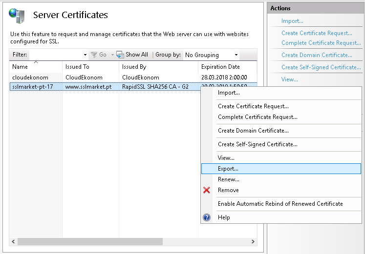 Esporta certificato SSL da IIS Esporta certificato SSL da IIS