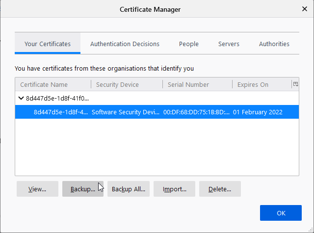 Gestore certificati in Firefox/Thunderbird