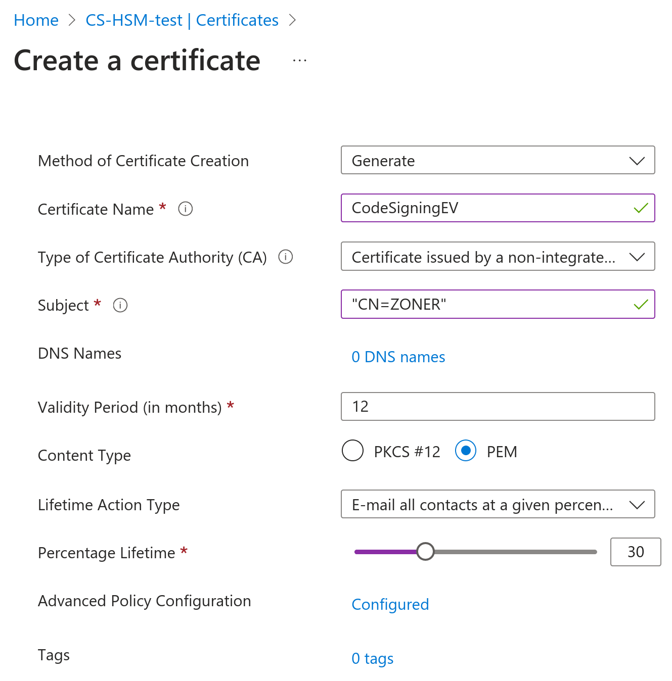 Come creare un CSR in Azure