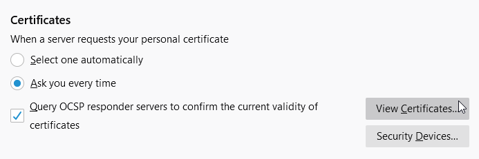 archivio certificati in Firefox