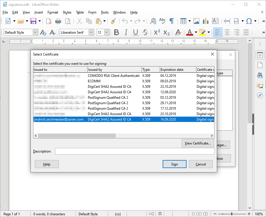 Firma in Open/LibreOffice