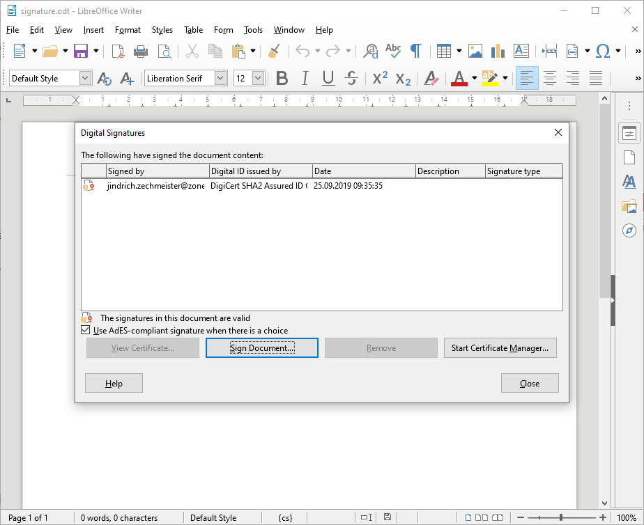 Firma in Open/LibreOffice