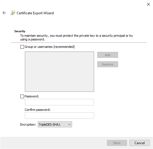 Scegliere una password per PFX