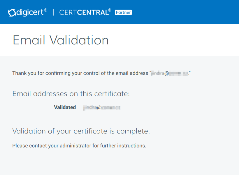 Report sulla conferma dell'avvenuta e-mail e sull'emissione di un certificato 