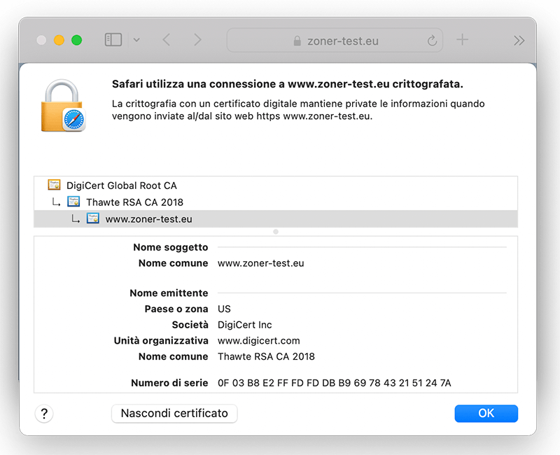 Visualizza il certificato Thawte Web Server nel file degli indirizzi delle impostazioni Visualizza il certificato Thawte Web Server nel file degli indirizzi delle impostazioni